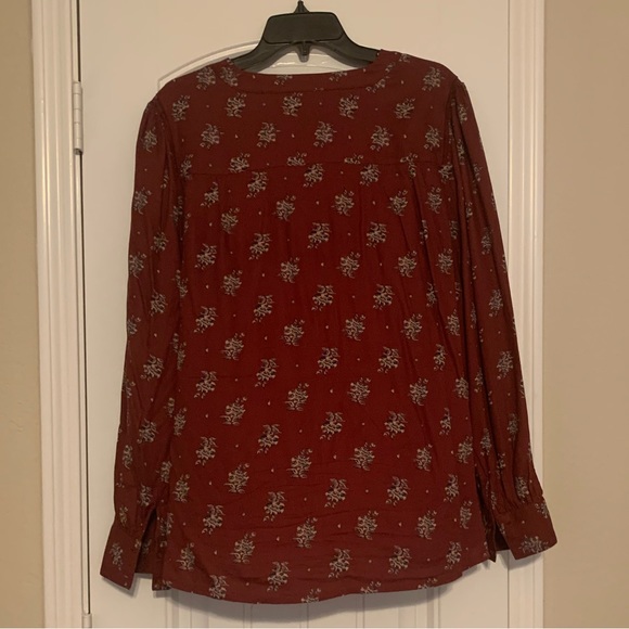 Hinge x Nordstrom Lace Stripe V-Neck Long Sleeve Burgundy Floral Blouse Size: XL - Picture 3 of 8